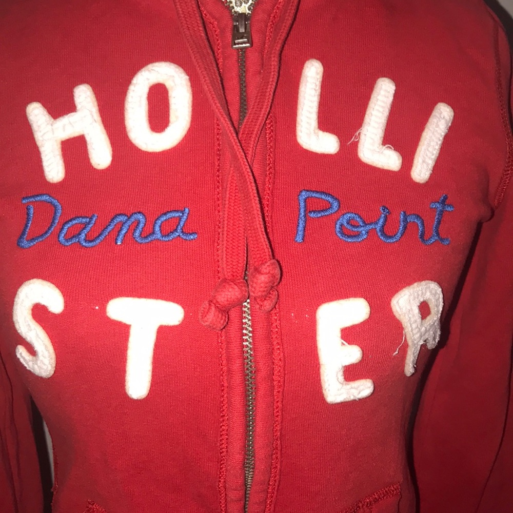 Hollister red zip up sweater with hoodie